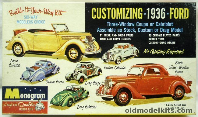 Monogram 1/24 1936 Ford Three-Window Coupe Or Convertible Customizing - Stock / Custom / Drag - Four Star Issue, PC68-198 plastic model kit